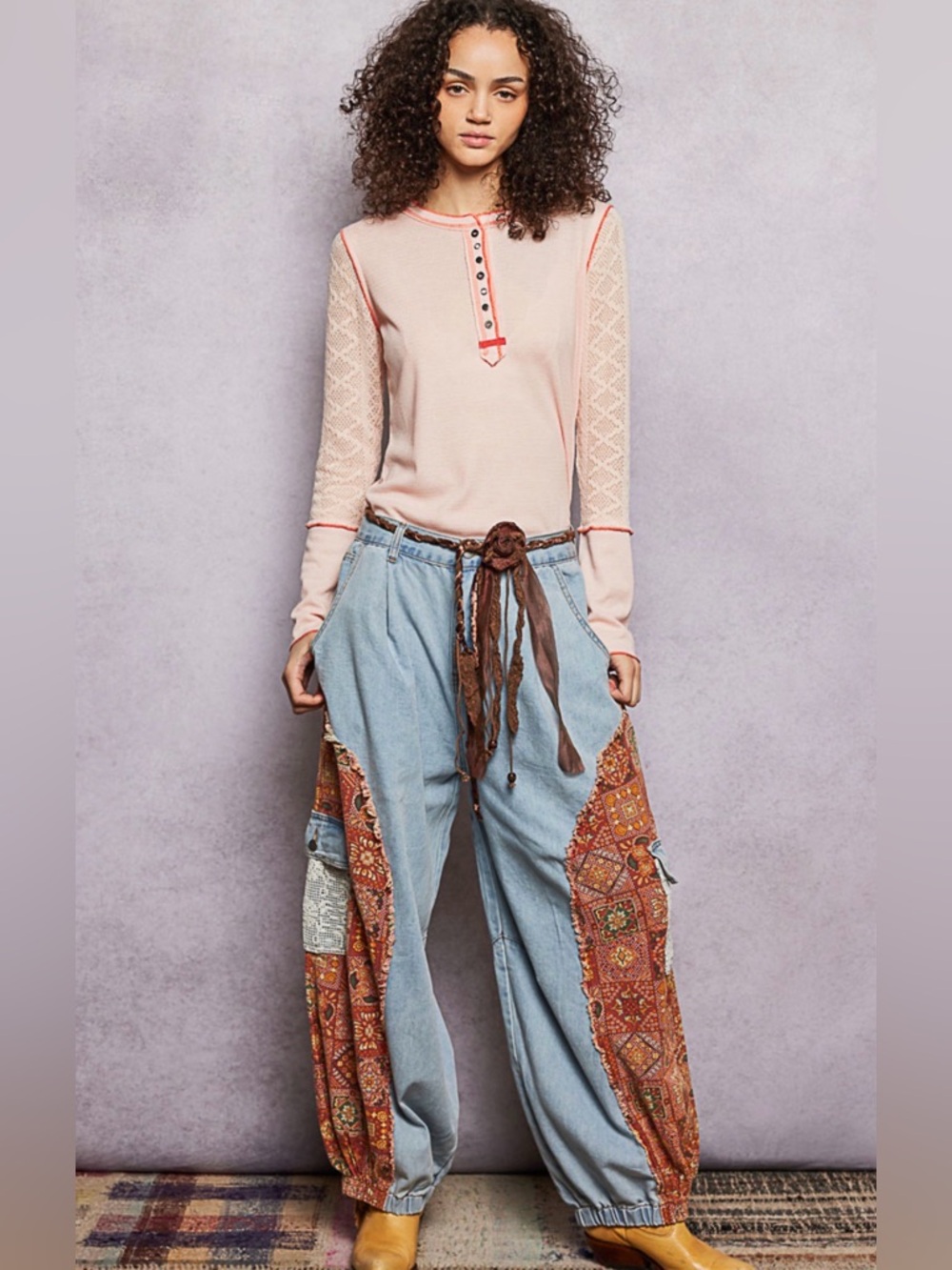 POL Anita Patchwork Denim Joggers - Picture 2 of 9